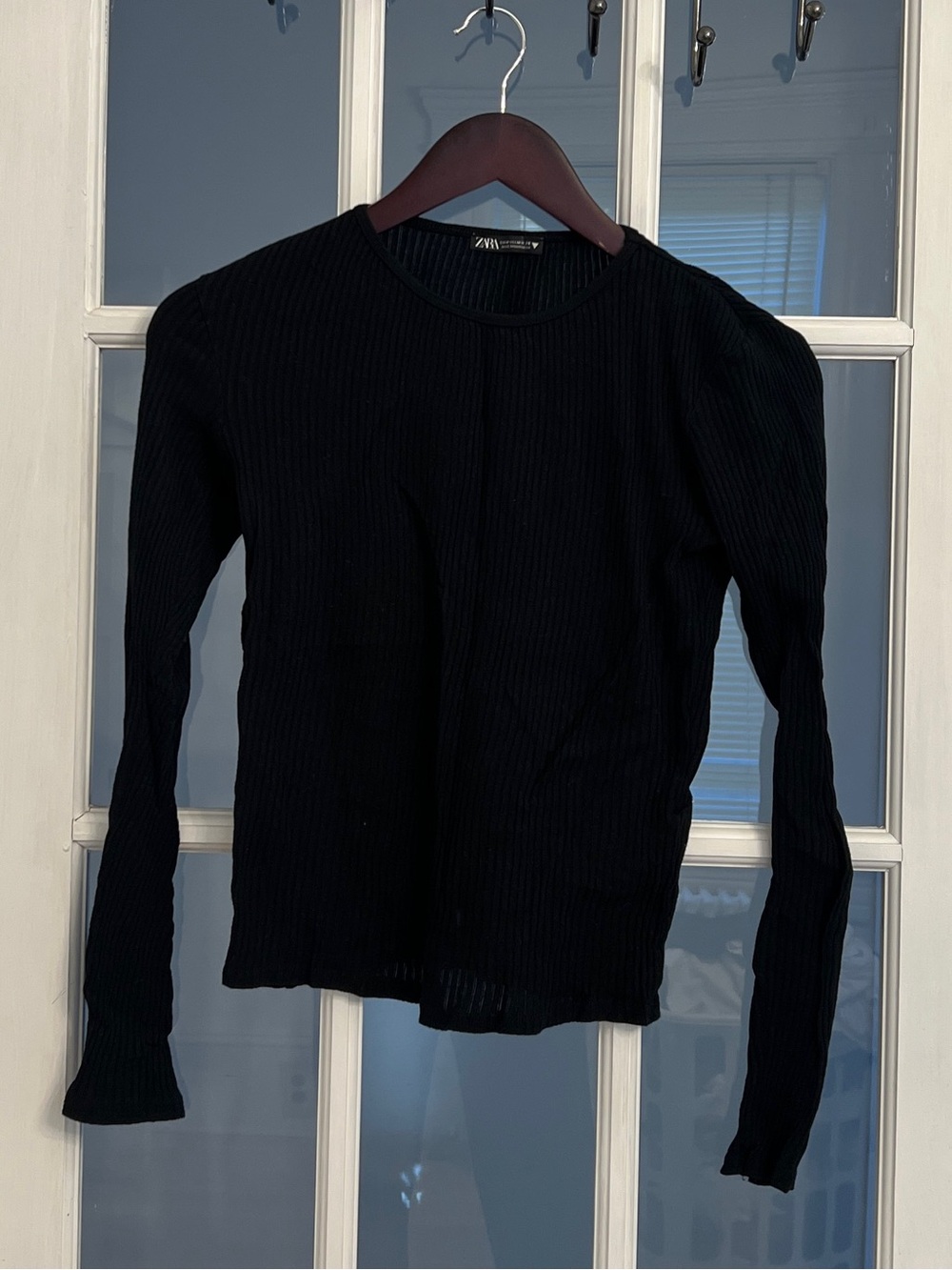 ZARA Women’s Black Ribbed Long Sleeve Top Size M